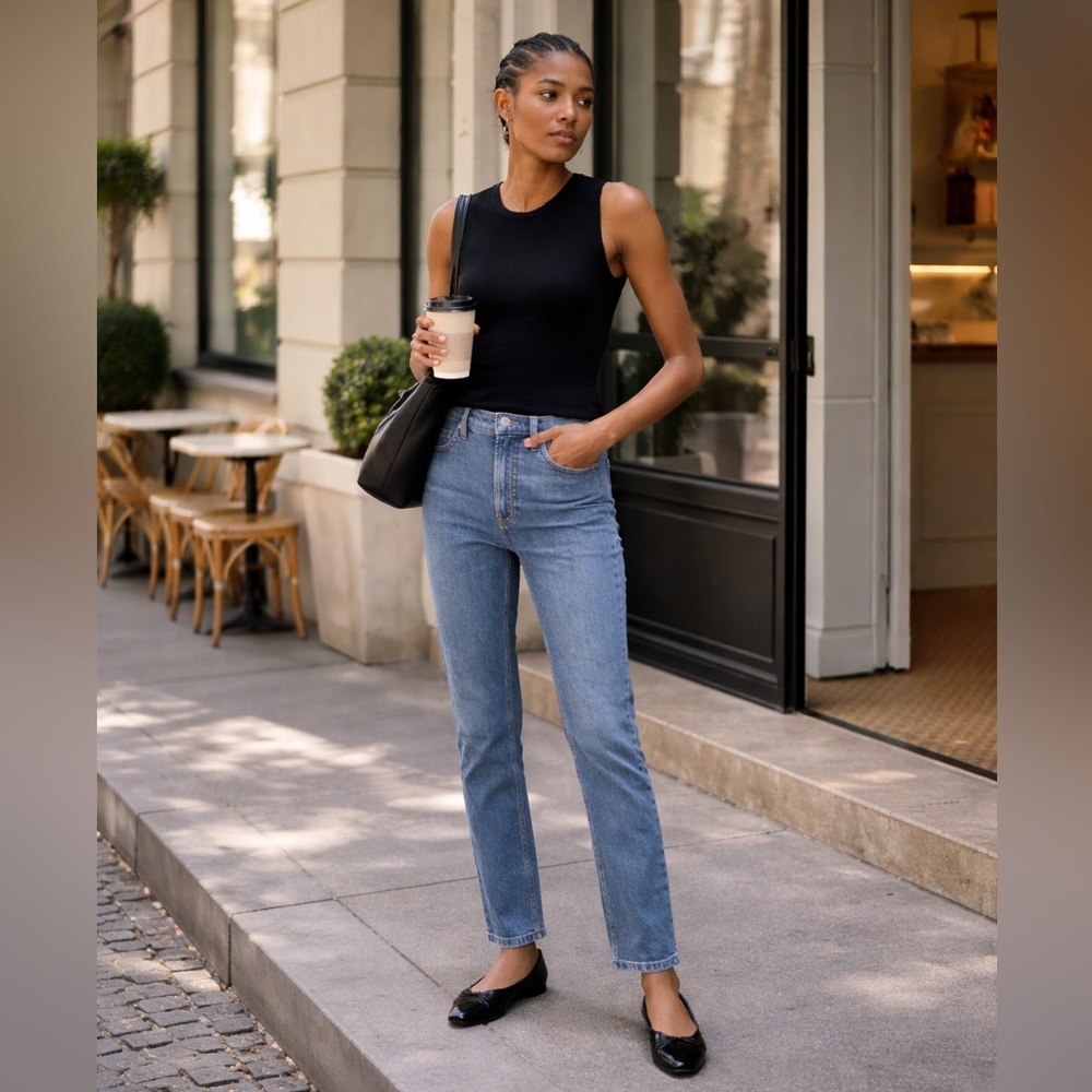 EVERLANE “Original Cheeky” Straight-Leg Jeans – Classic Mid Wash